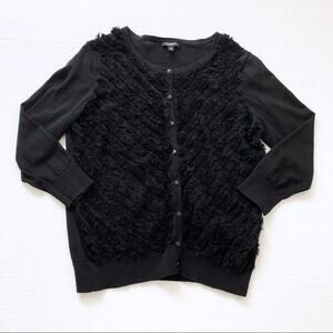 Talbots M Black Ruffle Trim Cardigan 3/4 Sleeve